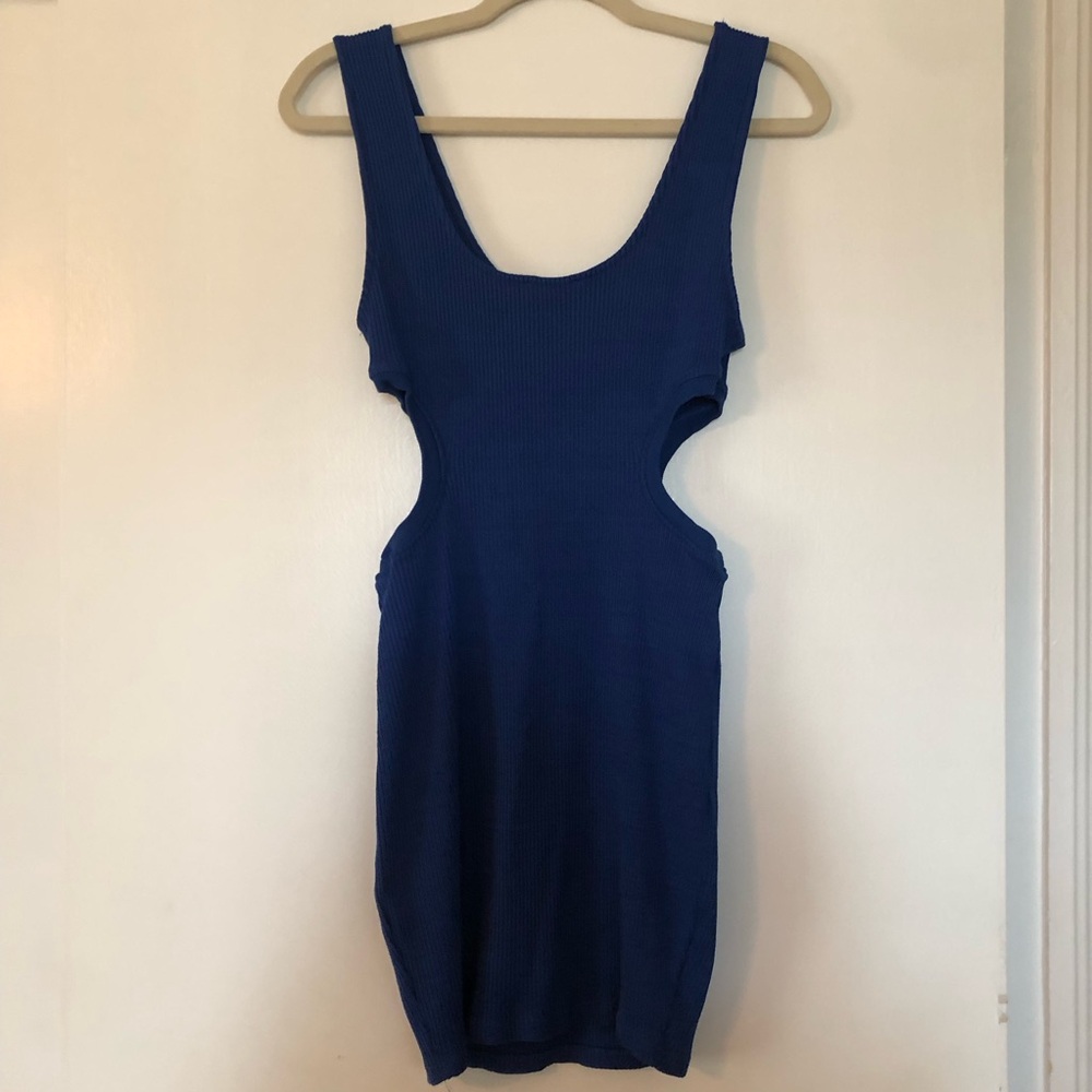 Zara Blue Ribbed Cut-Out Bodycon Mini Dress - Picture 6 of 9